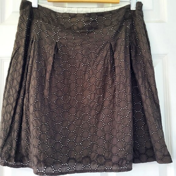 Studio Y Women's Skirt Junior Large Brown Eyelet Overver Cream Lining - Picture 1 of 8